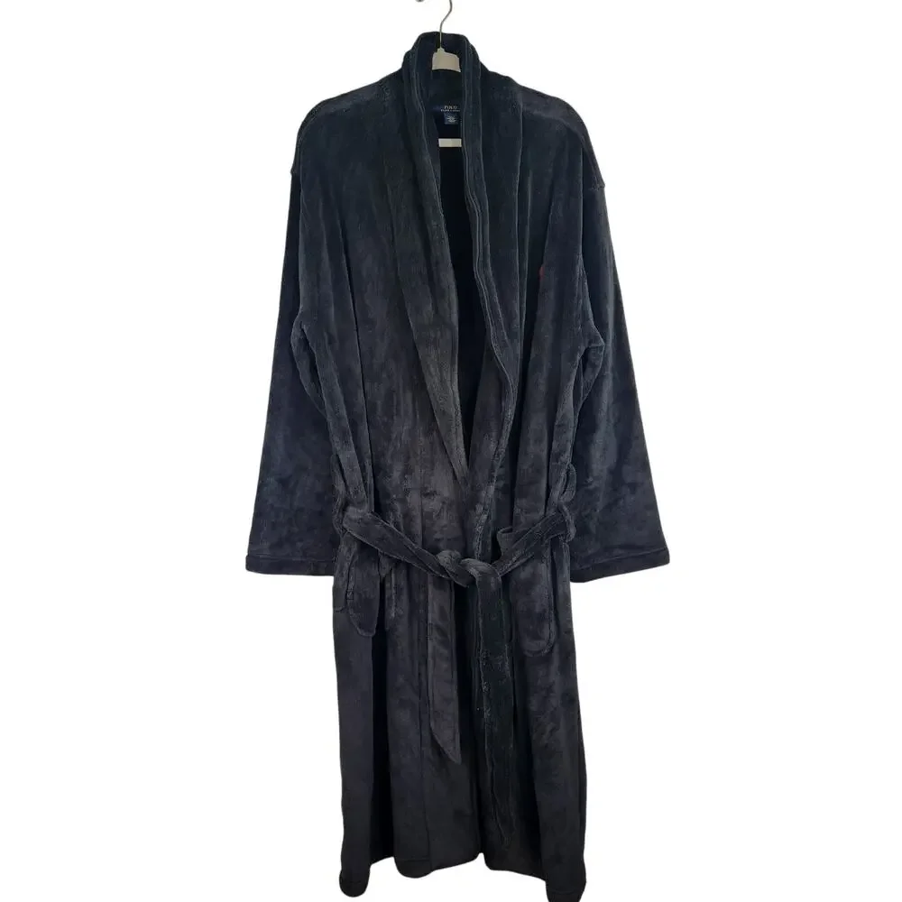 POLO Ralph Lauren Blace Plush Fleece Pony Logo Shawl Collar Robe Size Small